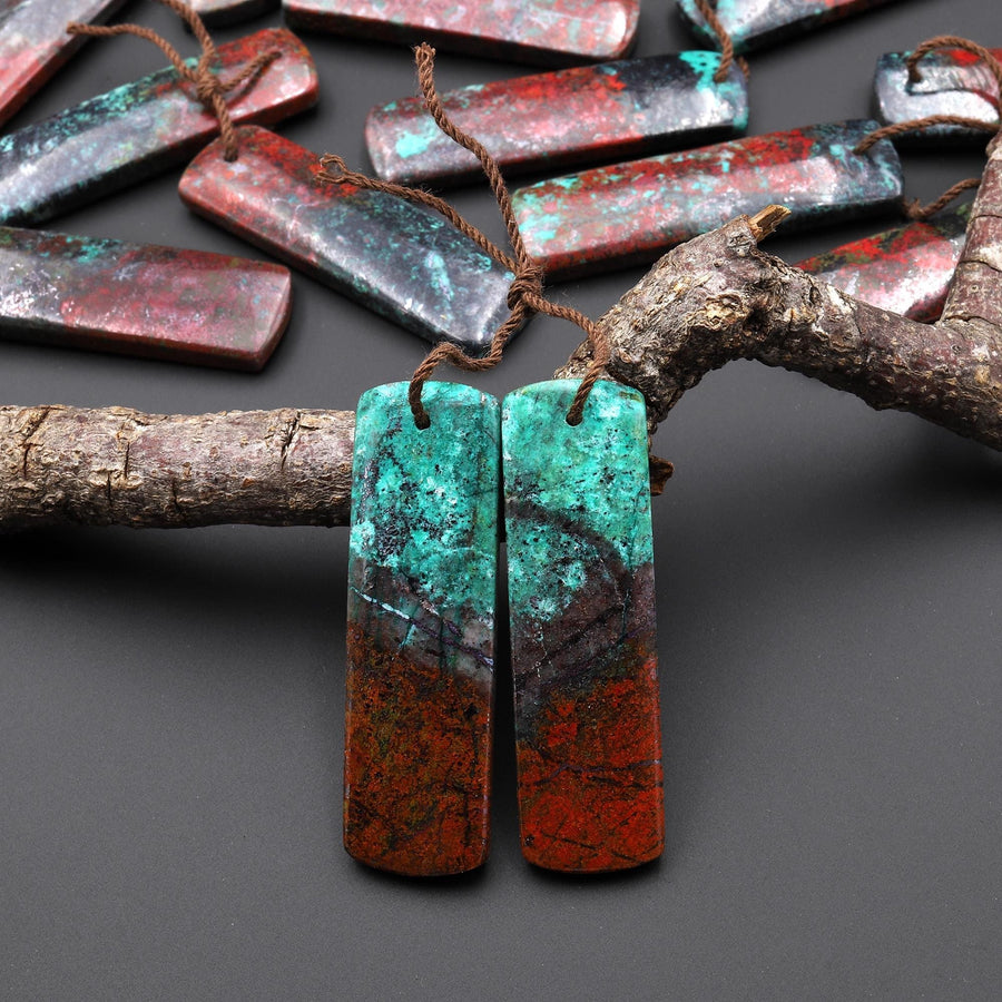 Natural Sonora Sunrise Red Cuprite Rectangle Earring Pair Drilled Matched Gemstone Beads