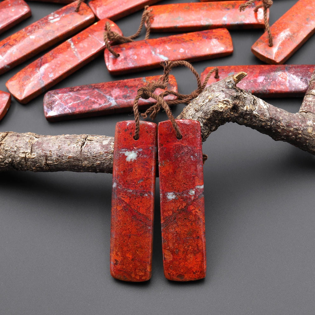 Rare Natural Sonora Sunrise Red Cuprite Rectangle Earring Pair Drilled Matched Gemstone Beads A8