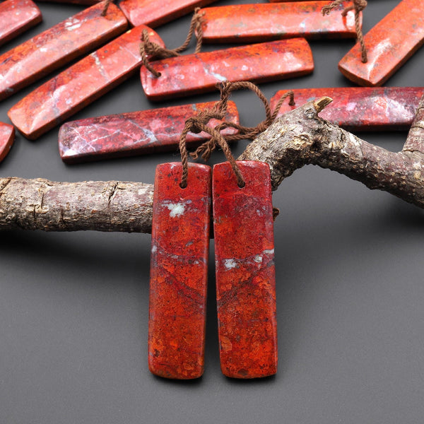 Rare Natural Sonora Sunrise Red Cuprite Rectangle Earring Pair Drilled Matched Gemstone Beads A8