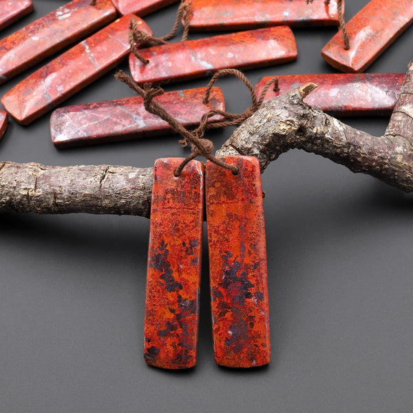 Rare Natural Sonora Sunrise Red Cuprite Rectangle Earring Pair Drilled Matched Gemstone Beads A9