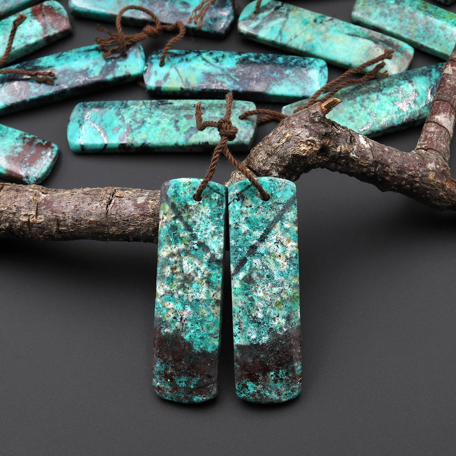 Rare Natural Green Blue Sonora Sunrise Cuprite Rectangle Earring Pair Drilled Matched Gemstone Beads