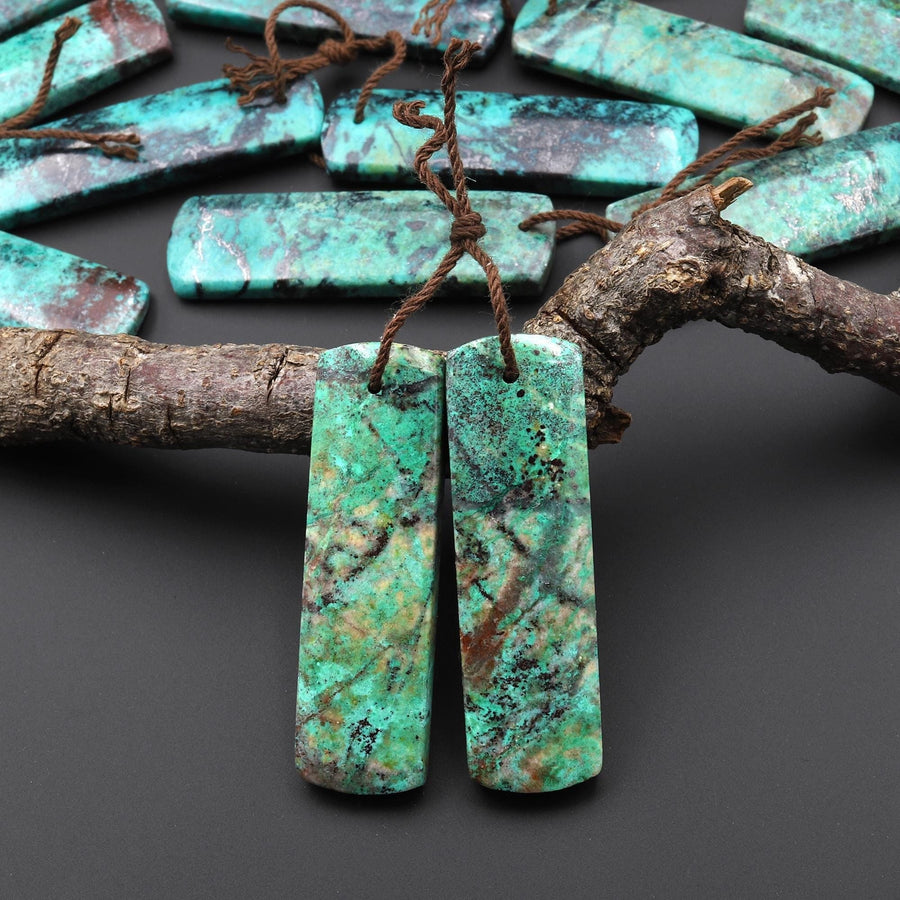 Rare Natural Green Blue Sonora Sunrise Cuprite Rectangle Earring Pair Drilled Matched Gemstone Beads