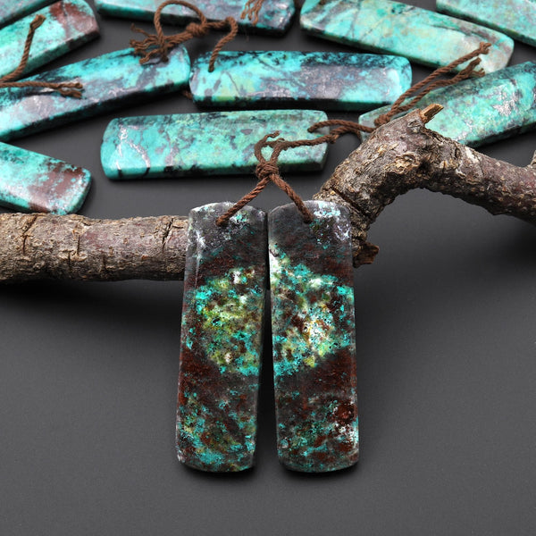 Rare Natural Green Blue Sonora Sunrise Cuprite Rectangle Earring Pair Drilled Matched Gemstone Beads A5