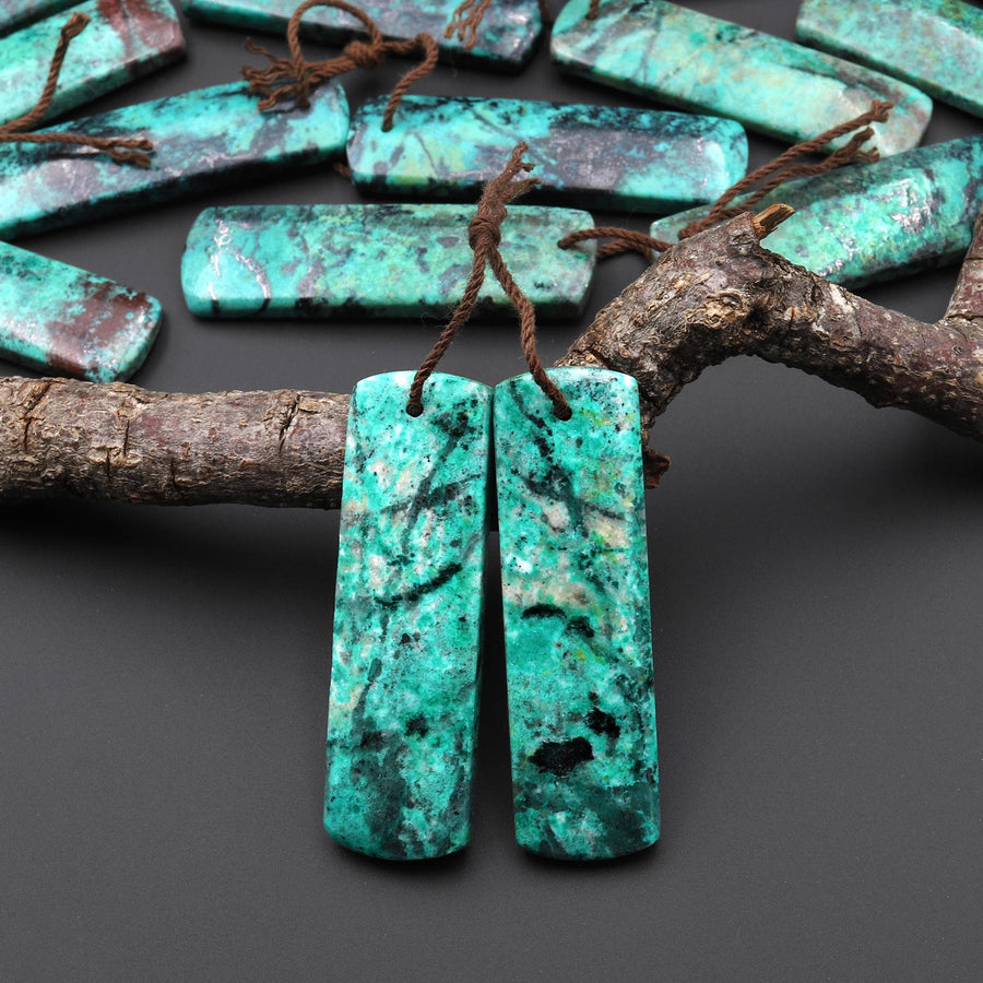 Rare Natural Green Blue Sonora Sunrise Cuprite Rectangle Earring Pair Drilled Matched Gemstone Beads A10