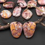 Natural Sonora Dendritic Rhyolite Jasper Freeform Oval Drop Shape Earring Drilled Gemstone Matched Beads Pair From Mexico