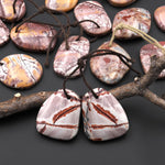 Natural Sonora Dendritic Rhyolite Jasper Freeform Oval Drop Shape Earring Drilled Gemstone Matched Beads Pair From Mexico