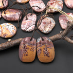 Natural Sonora Dendritic Rhyolite Jasper Freeform Oval Drop Shape Earring Drilled Gemstone Matched Beads Pair From Mexico