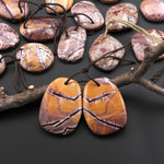 Natural Sonora Dendritic Rhyolite Jasper Freeform Oval Drop Shape Earring Drilled Gemstone Matched Beads Pair From Mexico
