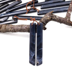 Rare Natural Midnight Dark Blue Onyx Thin Long Beveled Rectangle Spike Earring Pair Drilled Gemstone Matched Beads