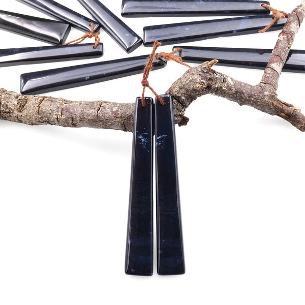 Rare Natural Midnight Dark Blue Onyx Thin Long Trapezoid Spike Earring Pair Drilled Gemstone Matched Beads A1