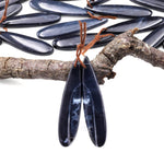 Rare Natural Midnight Dark Blue Onyx Teardrop Earring Pair Drilled Gemstone Matched Beads
