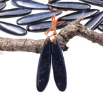 Rare Natural Midnight Dark Blue Onyx Teardrop Earring Pair Drilled Gemstone Matched Beads