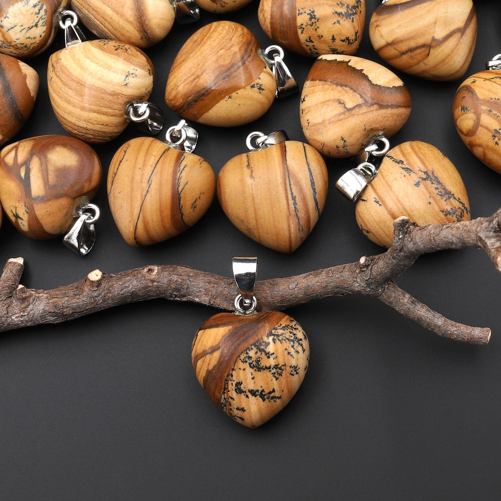 Small Natural African Queen Picture Jasper Puffy Heart Pendant A1