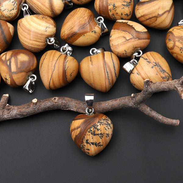 Small Natural African Queen Picture Jasper Puffy Heart Pendant A1
