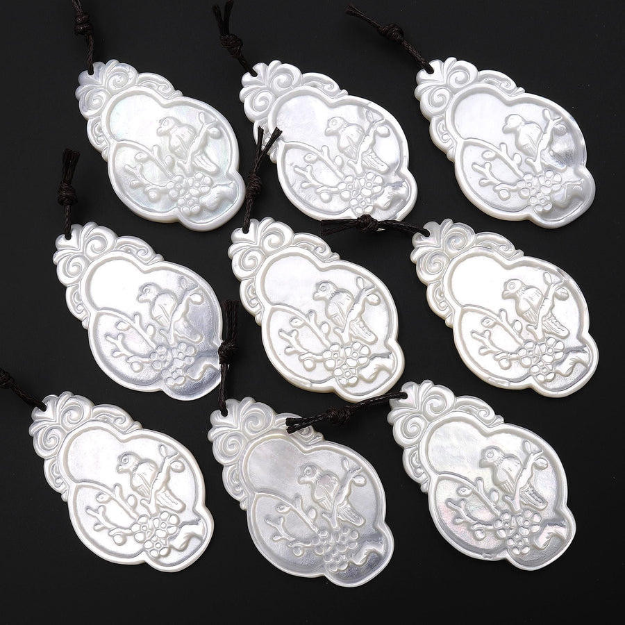 AAA Iridescent Carved Natural White Mother of Pearl Bird Ornament Amulet Pendant