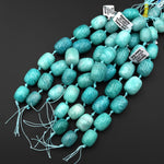 AAA Large Hole Beads Natural Peruvian Amazonite Smooth Barrel Cylinder Drum 8" Strand