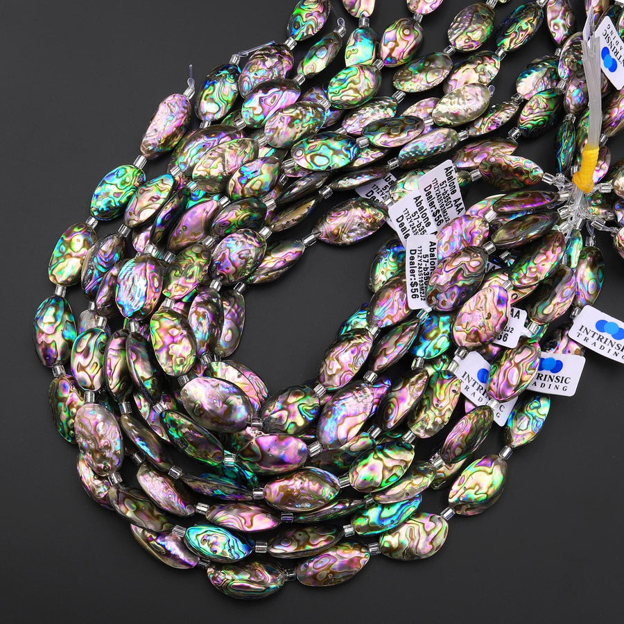 AAA Large Natural Abalone Beads Puffy Oval Nugget Nuggets 15.5" Strand