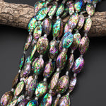 AAA Large Natural Abalone Beads Puffy Oval Nugget Nuggets 15.5" Strand