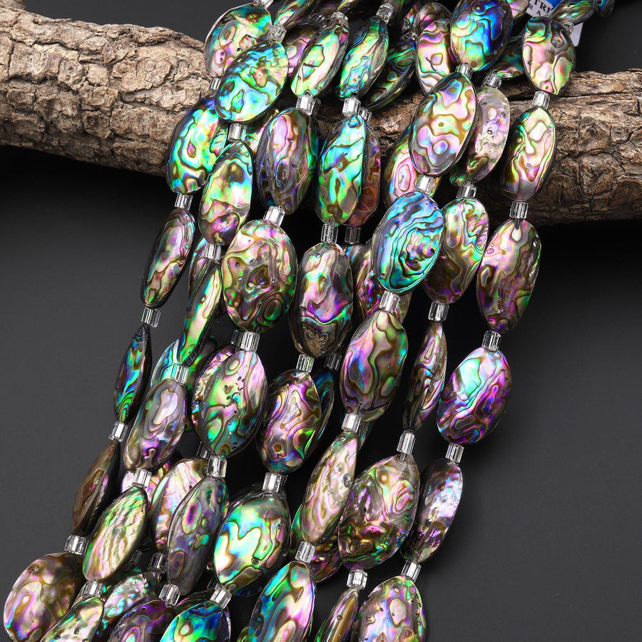 AAA Large Natural Abalone Beads Puffy Oval Nugget Nuggets 15.5" Strand