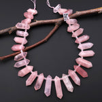 AAA Natural Madagascar Pink Rose Quartz Faceted Double Terminated Points Top Side Drilled Focal Pendant Beads 15.5" Strand