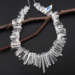 Natural Tibetan Quartz Beads Points Top Side Drilled Real Natural Clear Crystal Quartz Spike 15.5" Strand