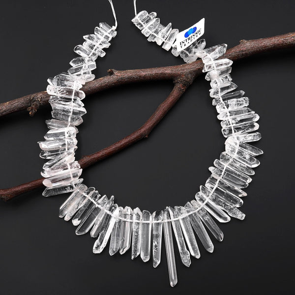 Natural Tibetan Quartz Beads Points Top Side Drilled Real Natural Clear Crystal Quartz Spike 15.5" Strand A1