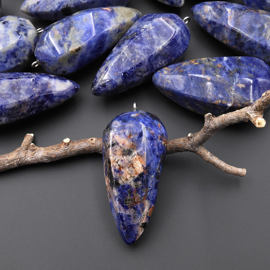 Natural Blue Sodalite Pendant Teardrop Translucent Crystal Pendulum