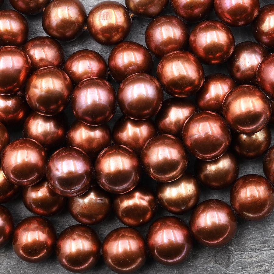 AAA Large Genuine Copper Bronze Freshwater Pearl 10mm Round Iridescent Classic Pearl 15.5" Strand