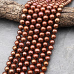 AAA Large Genuine Copper Bronze Freshwater Pearl 10mm Round Iridescent Classic Pearl 15.5" Strand