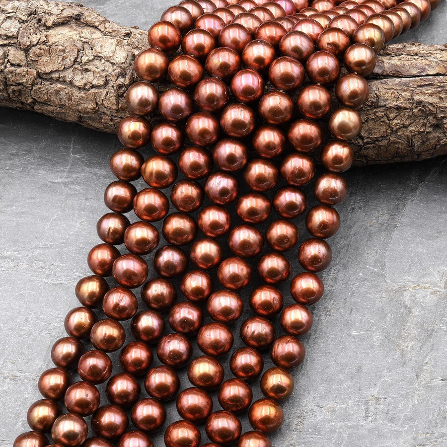 AAA Large Genuine Copper Bronze Freshwater Pearl 10mm Round Iridescent Classic Pearl 15.5" Strand