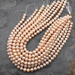 Genuine Natural Peach Apricot Rounded Baroque Freshwater Pearl 10mm Shimmery Iridescent Classic Pearl 15.5" Strand