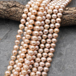 Genuine Natural Peach Apricot Rounded Baroque Freshwater Pearl 10mm Shimmery Iridescent Classic Pearl 15.5" Strand