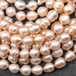 Genuine Natural Peach Apricot Rounded Teardrop Baroque Freshwater Pearl 10mm Shimmery Iridescent Classic Pearl 15.5" Strand