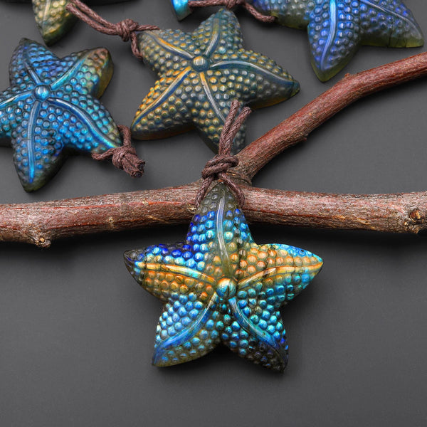 AAA Hand Carved Natural Starfish Pendant Side Drilled Gemstone Focal Bead A2