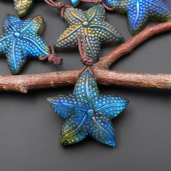 AAA Hand Carved Natural Starfish Pendant Side Drilled Gemstone Focal Bead A3