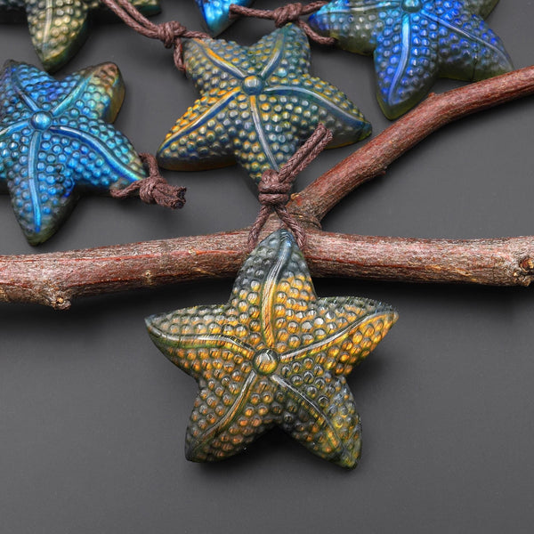 AAA Hand Carved Natural Starfish Pendant Side Drilled Gemstone Focal Bead A4