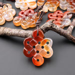Hand Carved Natural Creamy Red Orange Carnelian Infinity Eternal Endless Knot Gemstone Pendant