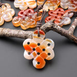 Hand Carved Natural Creamy Red Orange Carnelian Infinity Eternal Endless Knot Gemstone Pendant