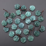 Hand Carved Natural Blue Green Guatemalan Jade Earrings Rose Flower Matched Gemstone Bead Pair