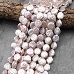 AAA Real Genuine Natural Freshwater Pearl Iridescent Soft Powder Pink Coin Pearl 12mm Brilliant Nacre 15.5" Strand