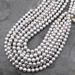 Large Iridescent Silver 10mm Round Genuine Freshwater Pearl 15.5" Strand