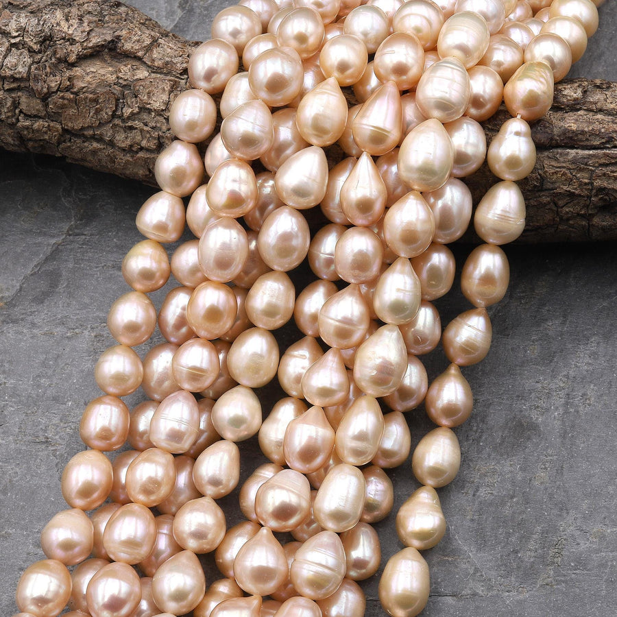 Large Genuine Natural Freshwater Powder Pink Golden Peach Apricot Potato Oval Pearl 15.5" Strand