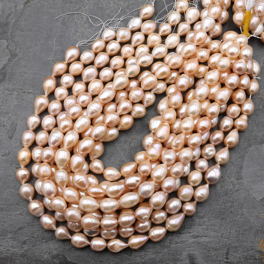 Large Genuine Natural Freshwater Powder Pink Golden Peach Apricot Potato Oval Pearl 15.5" Strand