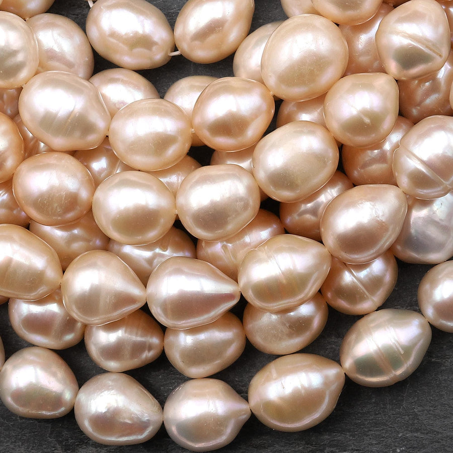 Large Genuine Natural Freshwater Soft Golden Peach Potato Oval Pearl 15.5" Strand