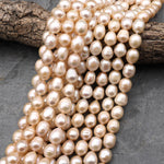Large Genuine Natural Freshwater Soft Golden Peach Potato Oval Pearl 15.5" Strand
