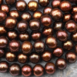 Genuine Bronze Freshwater Pearl 9mm 10mm Off Round Iridescent Classic Pearl 15.5" Strand