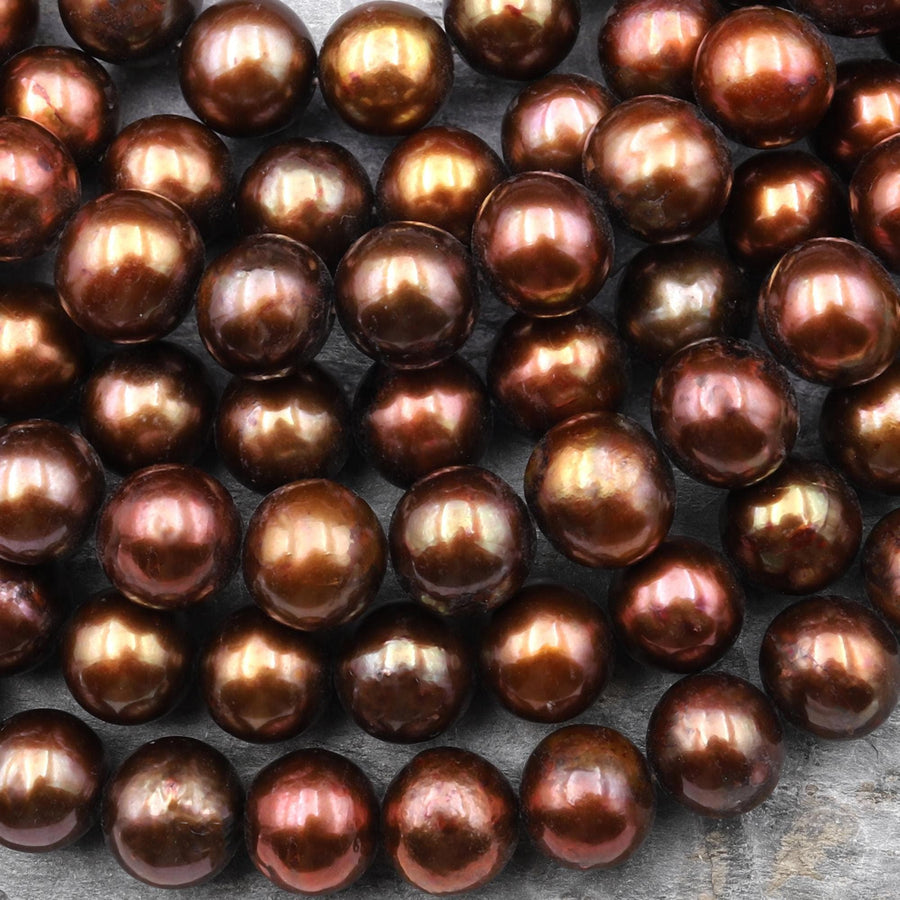Genuine Bronze Freshwater Pearl 9mm 10mm Off Round Iridescent Classic Pearl 15.5" Strand