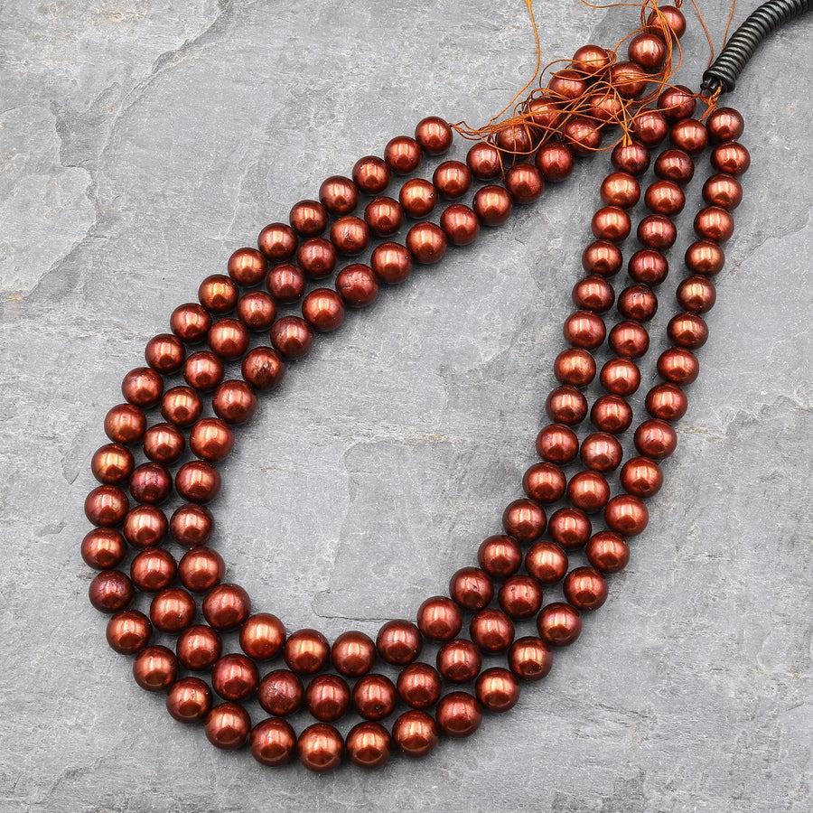 AAA Large Iridescent Genuine Copper Bronze Freshwater Pearl 10mm Round 15.5" Strand