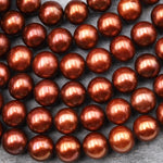 AAA Large Iridescent Genuine Copper Bronze Freshwater Pearl 10mm Round 15.5" Strand