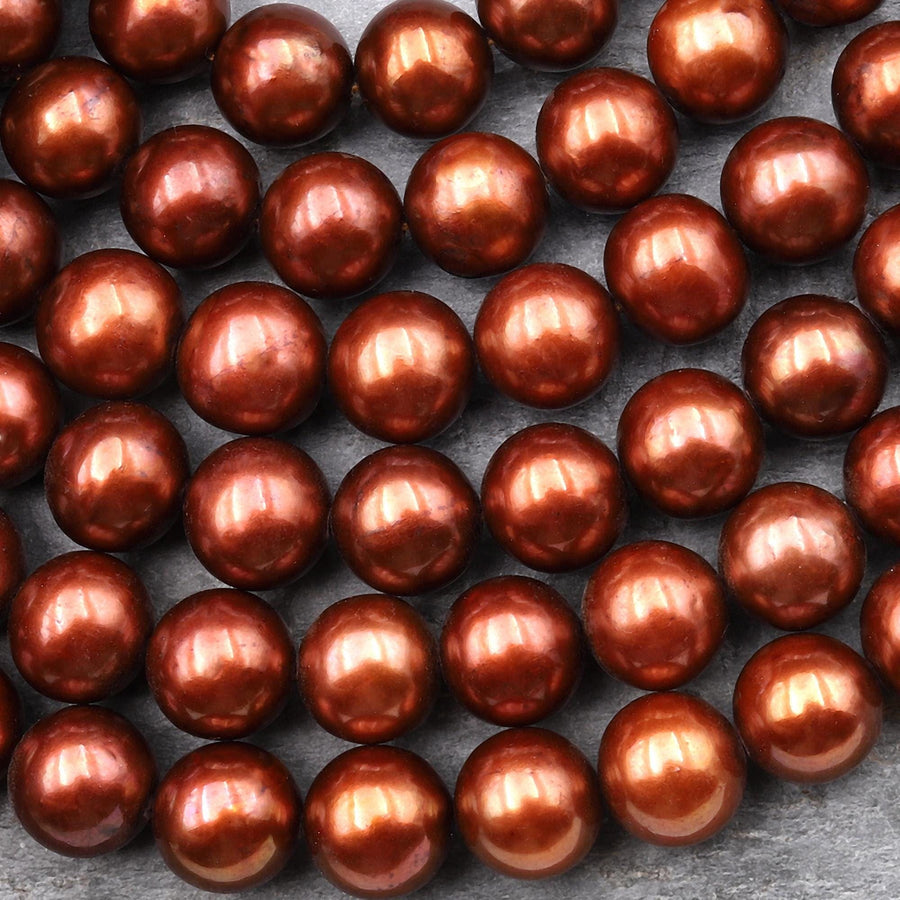 AAA Large Iridescent Genuine Copper Bronze Freshwater Pearl 10mm Round 15.5" Strand